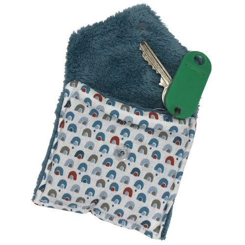 Pochette porte-clés bleue, rouge et grise