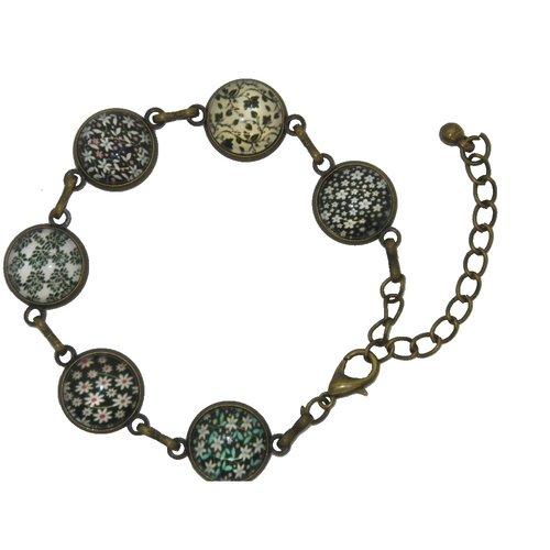 Bracelet couleur bronze et 5 cabochons noirs et blancs