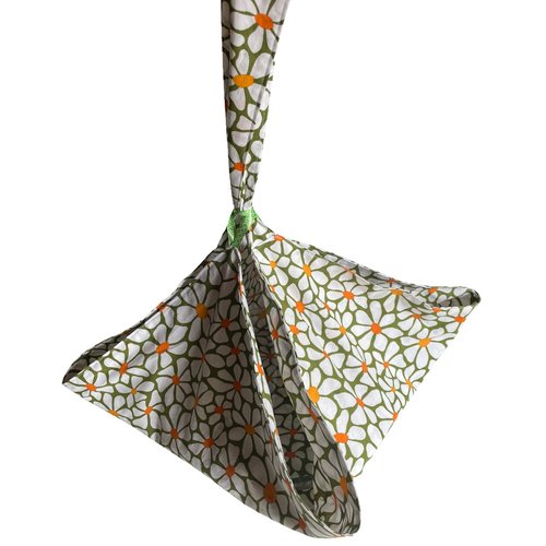 Sac à tarte vert et orange fleurs blanches