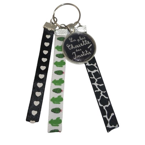 Porte clés vert et noir "la plus chouette des instits"