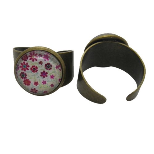 Bague bronze cabochon petites fleurs roses