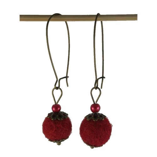 Boucles d'oreilles rétro bronze et rouge