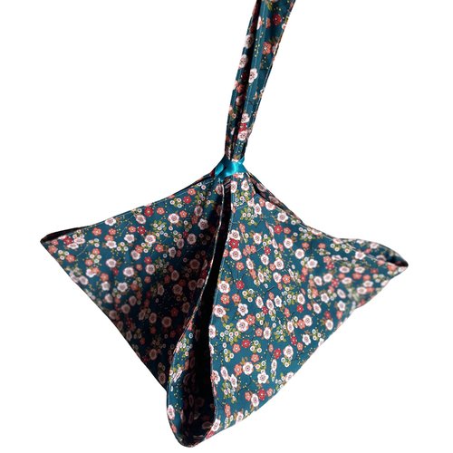 Sac à tarte bleu canard fleurs de cerisiers