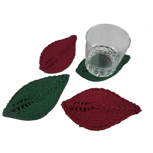 Ensemble de 4 sous-verres feuilles vertes  et bordeaux