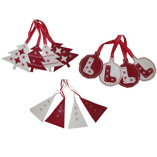 12 suspensions de noël rouges et blanches en vinyle