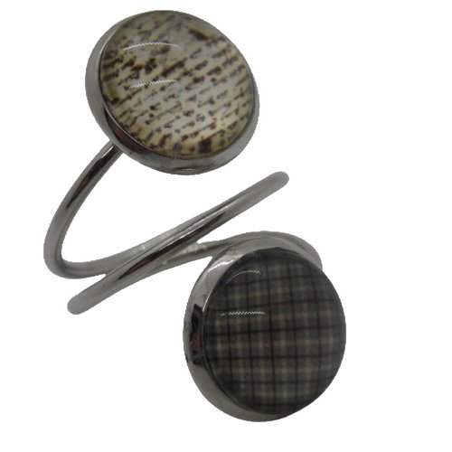 Bague double argentée cabochons gris et beiges