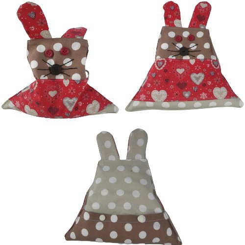 Lapin bouillotte sèche beige, marron et rouge