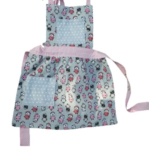 Tablier enfant gris, rose et moutons
