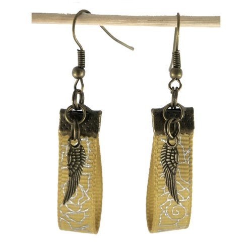 Boucles d'oreilles bronze et jaune et breloque plume
