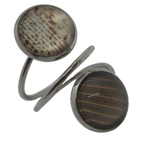 Bague double argentée cabochons marrons et beiges