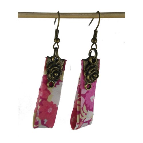 Boucles d'oreilles bronze, liberty rose et fleur