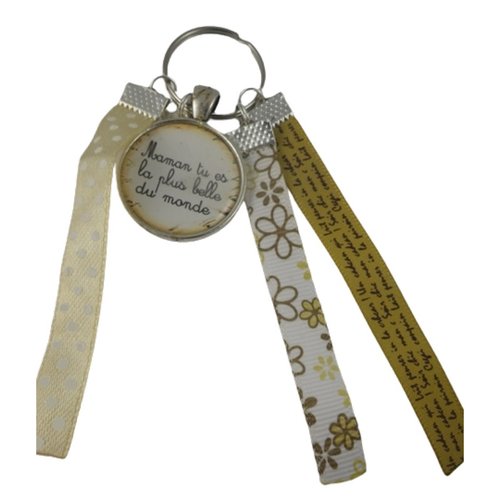 Porte clés noir et jaune "la plus belle des maman"