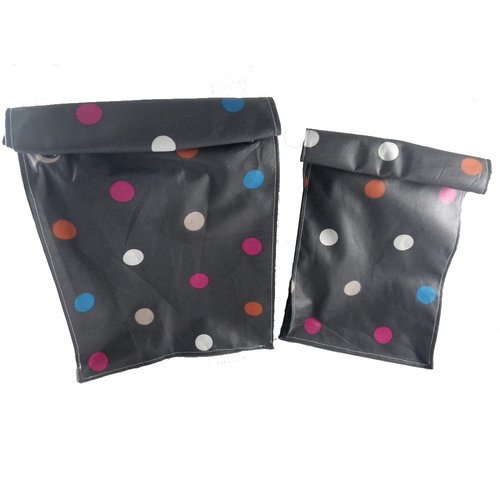 Lot de 2 lunch bag gris à pois colorés