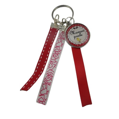 Porte clés rouge "maman poule"
