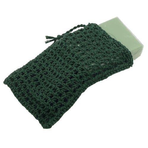 Etui vert sapin au crochet pour savon ou shampoing solide