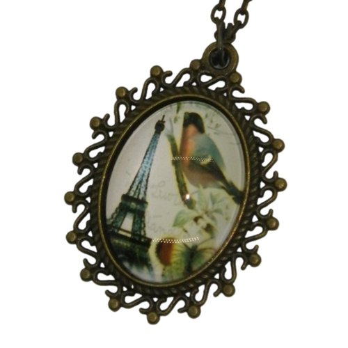 Collier / sautoir bronze et cabochon tour eiffel / paris / france