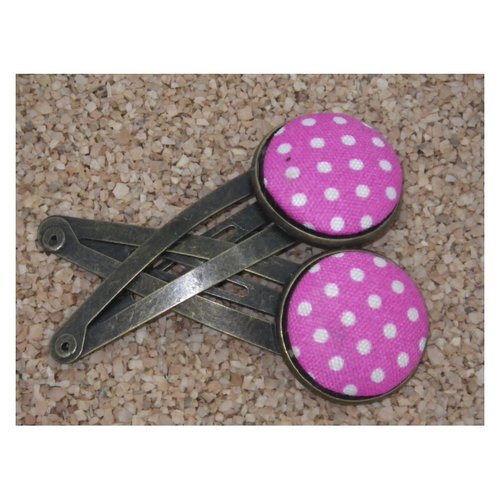 Lot de 2 barrettes bronze de couleur rose à pois blancs