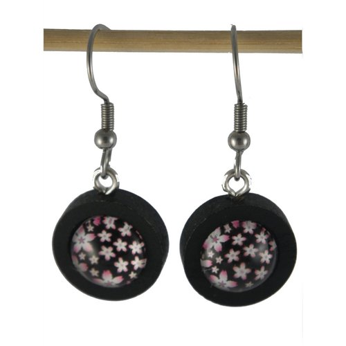 Boucles d'oreilles bois et cabochons étoilés