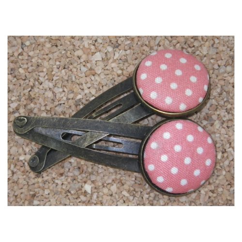 Lot de 2 barrettes bronze de couleur rose à pois blancs