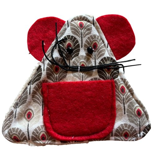 Pochette dent petite souris beige et rouge