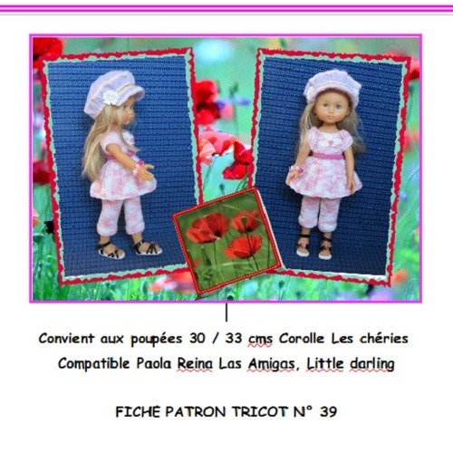 Fiche patron n° lc39 vêtements à confectionner en tricot  compatible poupée les chéries paola reina