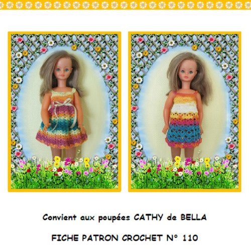Fiche patron pdf n° cb110 vêtements à confectionner au crochet  poupée 48/50 cms cathy bella