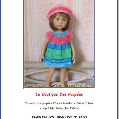 Fiche patron pdf n bk04 vêtements tricot poupée boneka dianna effner25 cms 10"