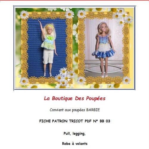 Fiche patron pdf n° bb3 : création de 2 vêtements tricot poupée barbie