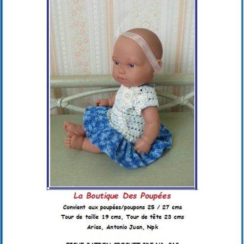 Fiche patron pdf n° p13 vêtements crochet  poupée poupons 25 cms arias, npk, antonio juan