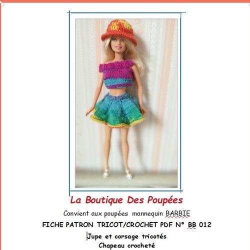 Fiche patron pdf n° bb12 : création de 1 tenue tricot/crochet poupée barbie