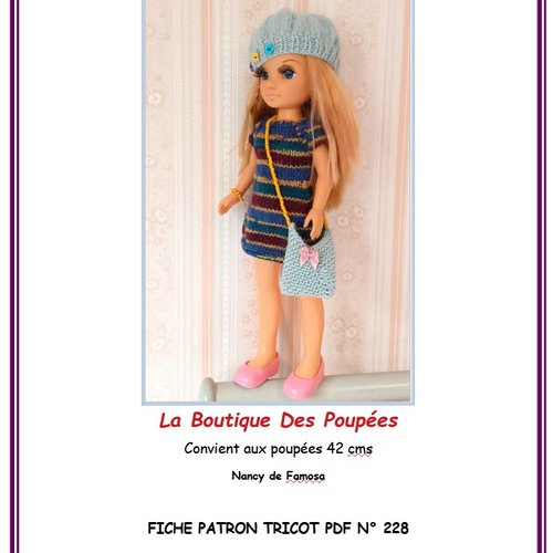 Fiche patron pdf tuto n228 vêtements tricotés pour poupée nancy famosa,