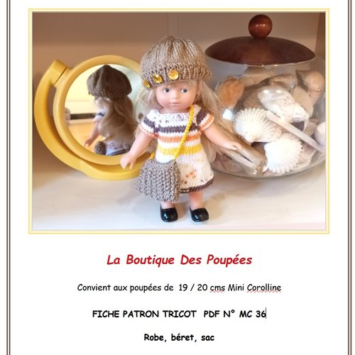 Fiche patron pdf  tuto n° mc36 tuto pour confectionner des vêtements tricot  poupée 20 cms mini corolline