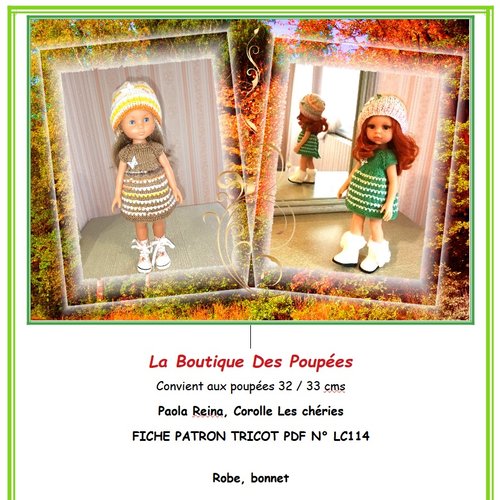 Fiche patron tuto n° lc114 tuto vêtements à confectionner au tricot compatible poupée les chéries paola reina