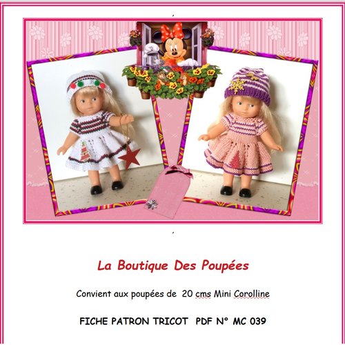 Fiche patron pdf  tuto n° mc39 tuto pour confectionner des vêtements tricot  poupée 20 cms mini corolline