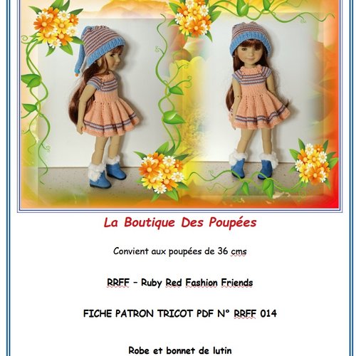 Fiche patron  tricot n°rrff14: tuto vêtement pour poupée 36cms ruby red