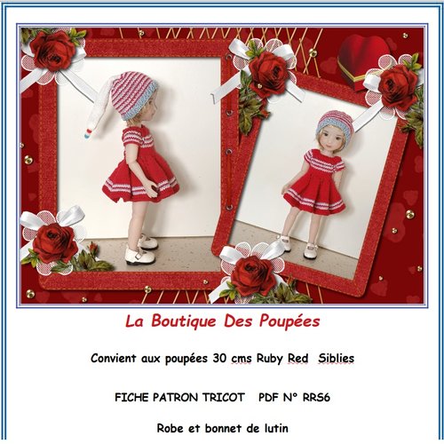 Fiche patron tricot  n°rrs06: tuto vêtement pour poupée 30cms ruby red siblies