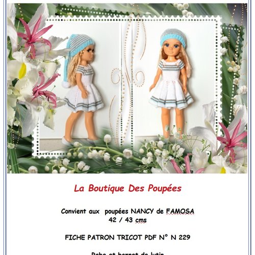 Fiche patron pdf tuto n229 vêtements tricotés pour poupée nancy famosa,