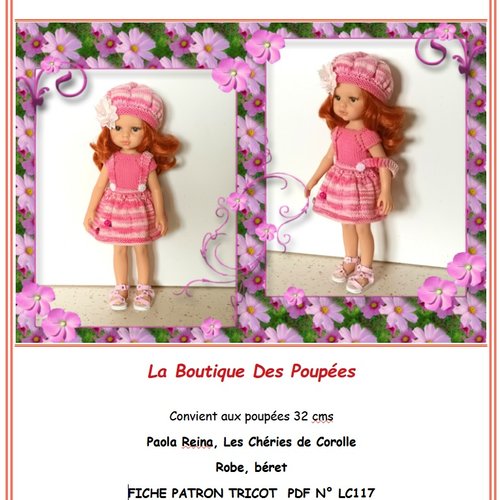 Fiche patron tuto n° lc117 tuto vêtements à confectionner au tricot  poupée paola reina
