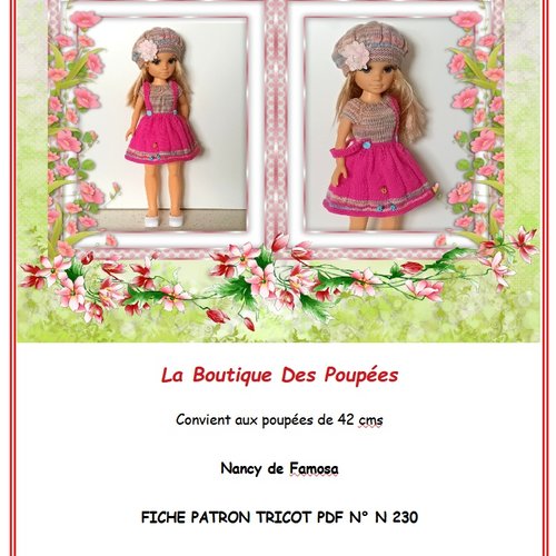 Fiche patron pdf tuto n230 vêtements tricotés pour poupée nancy famosa,