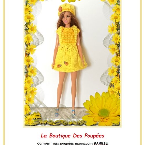 Fiche patron pdf tuto n° bb15 : création de 1 tenue tricot  poupée barbie