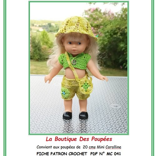 Fiche patron pdf  tuto n° mc41 tuto pour confectionner des vêtements crochetés poupée 20 cms mini corolline