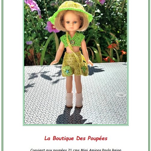 Fiche patron n° ma23 vêtements à confectionner au crochet  pour poupée 21 cms mini las amigas paola reina