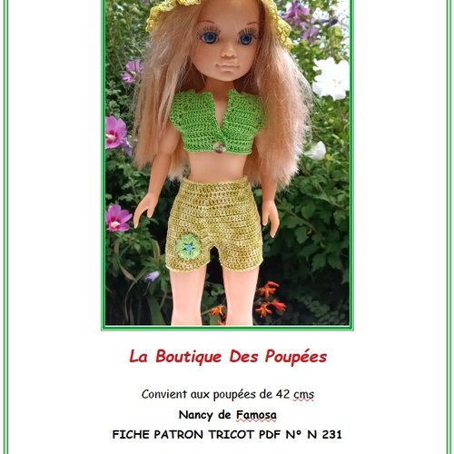 Fiche patron pdf tuto n231 vêtements crochetés pour poupée nancy famosa,