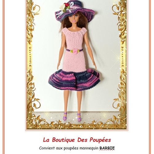 Fiche patron pdf tuto n° bb17 : création de 1 tenue tricot  poupée barbie