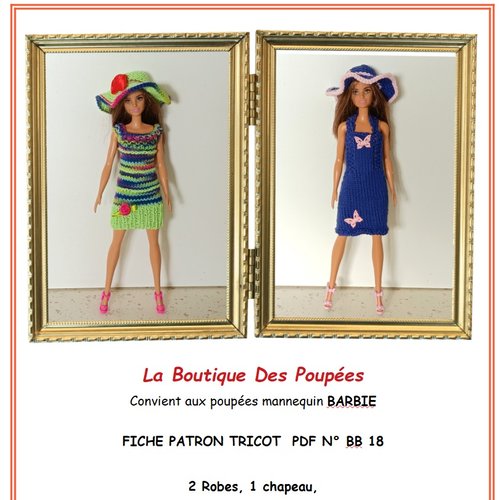 Fiche patron pdf tuto n° bb18 : création de 2 tenues tricot  poupée barbie