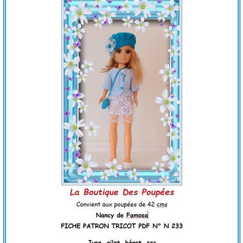 Fiche patron pdf tuto n233 vêtements tricotés/crochetés pour poupée nancy famosa,