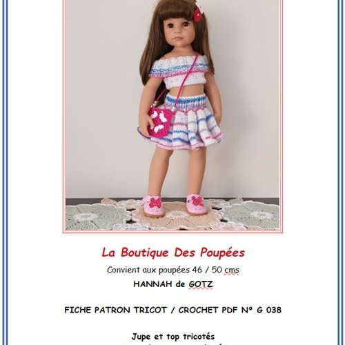 Fiche patron pdf:  création vêtements tricot / crochet n° g38 poupée hannah de götz