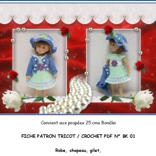 Fiche patron pdf n bk01 vêtements tricot/crochet compatible poupée boneka dianna effner25 cms