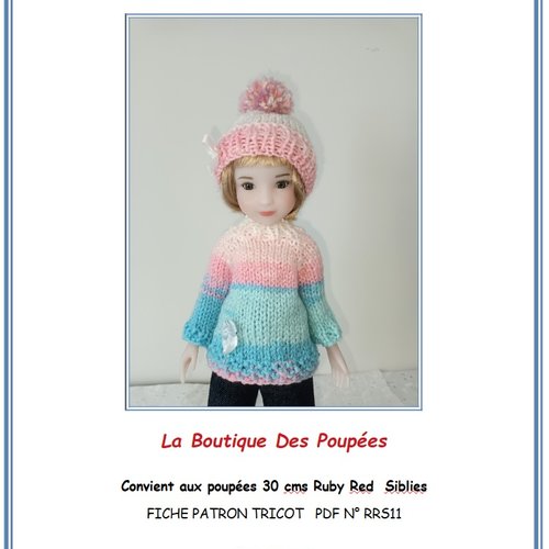 Fiche patron tricot pdf rrs11 création vêtements pour poupées ruby red siblies de 30 cms