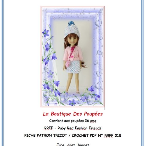 Fiche patron tricot/crochet rrff18 : tuto vêtement pour poupée 36cms ruby red  fashion friends